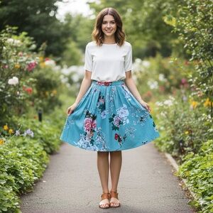 Vintage Style Belle Poque Blue Floral A-Line Skirt Women’s Large- gorgeous!